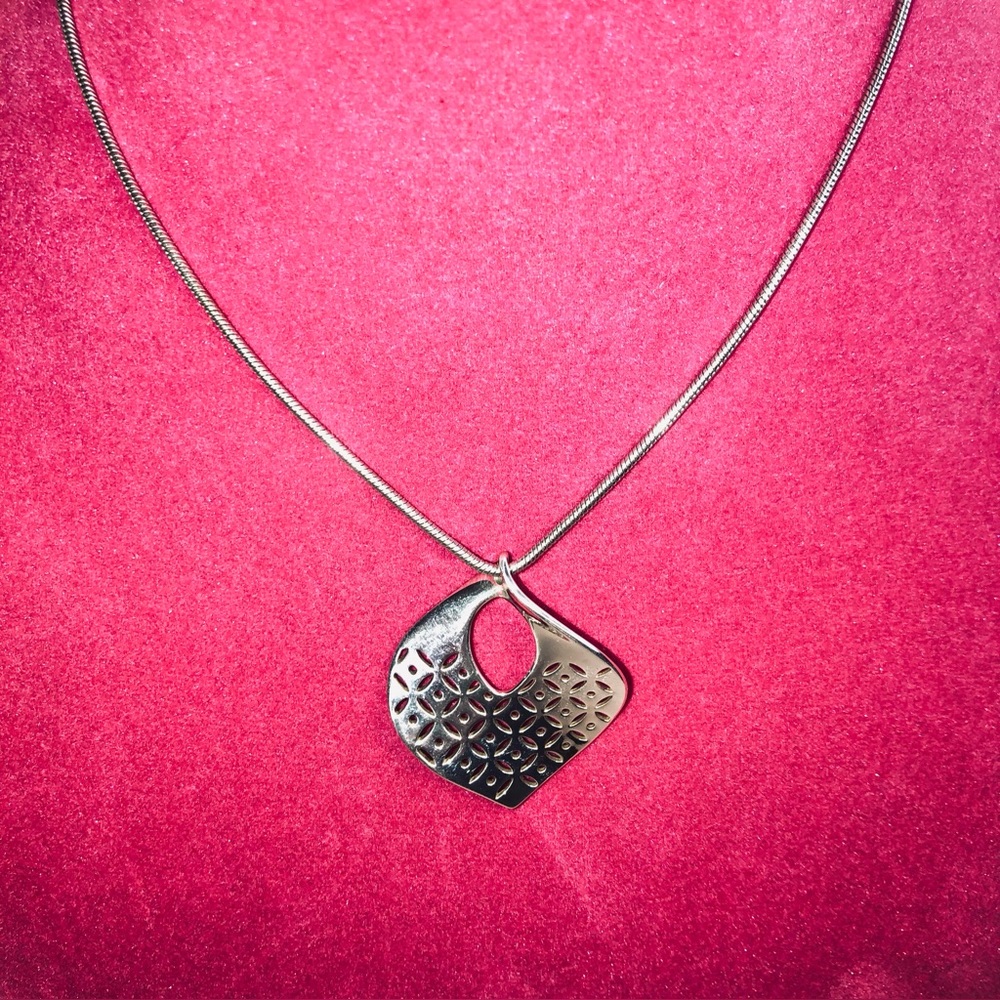 Brighton Silver Tone, Rounded Square Print Shaped Charm, With Chain Necklace 16”